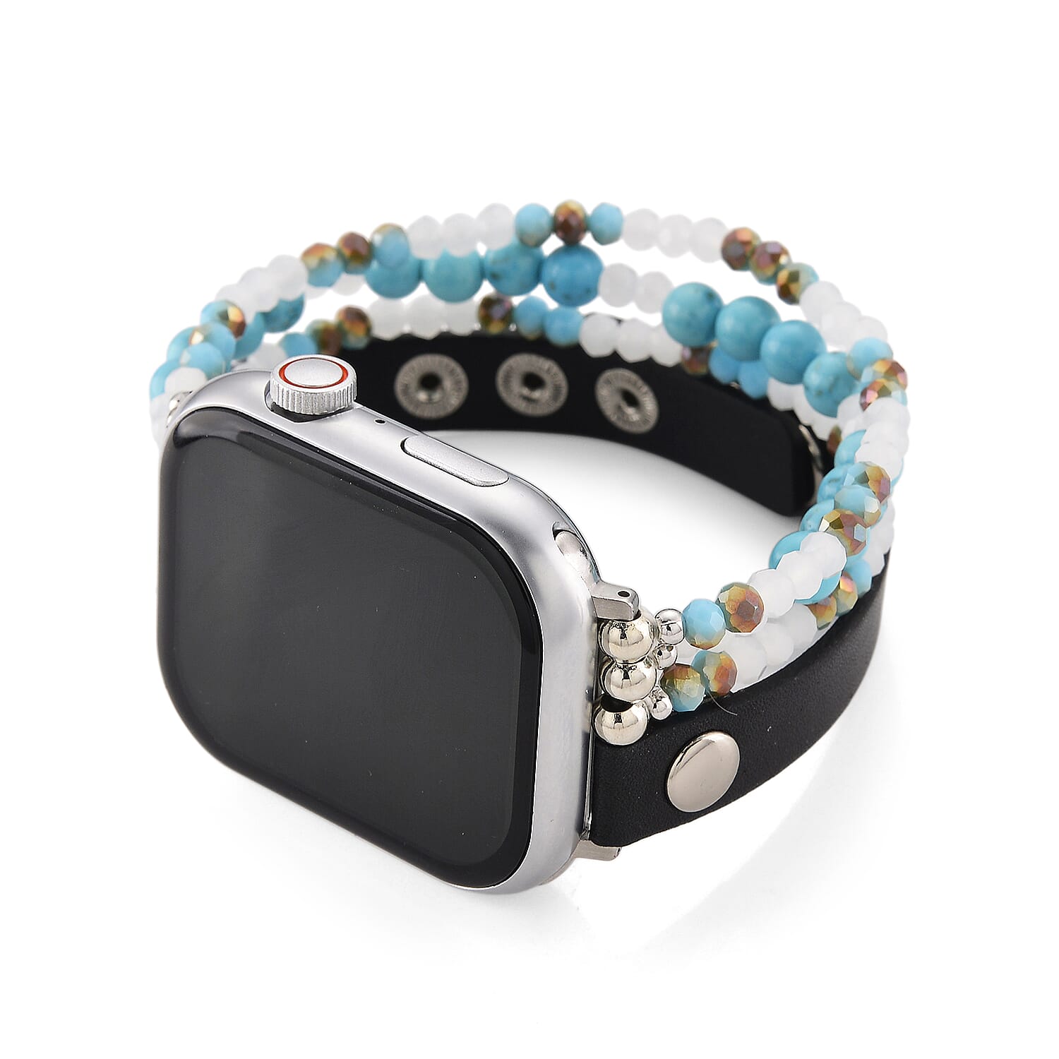 S9 Multi Functional Smart Watch with White Silicone and Blue Howlite with Crystal Faux Leather Strap