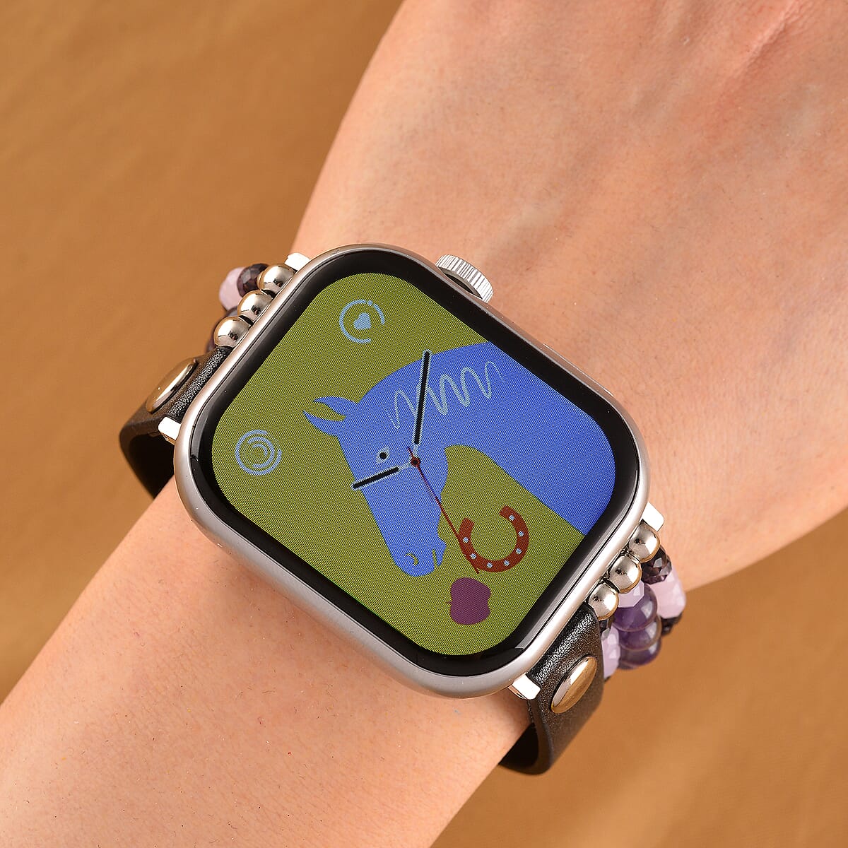 S9 Multi Functional Smart Watch with White Silicone and Amethyst with Crystal Faux Leather Strap image number 1