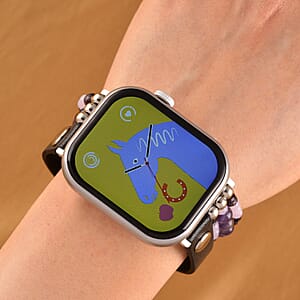 S9 Multi Functional Smart Watch with White Silicone and Amethyst with Crystal Faux Leather Strap