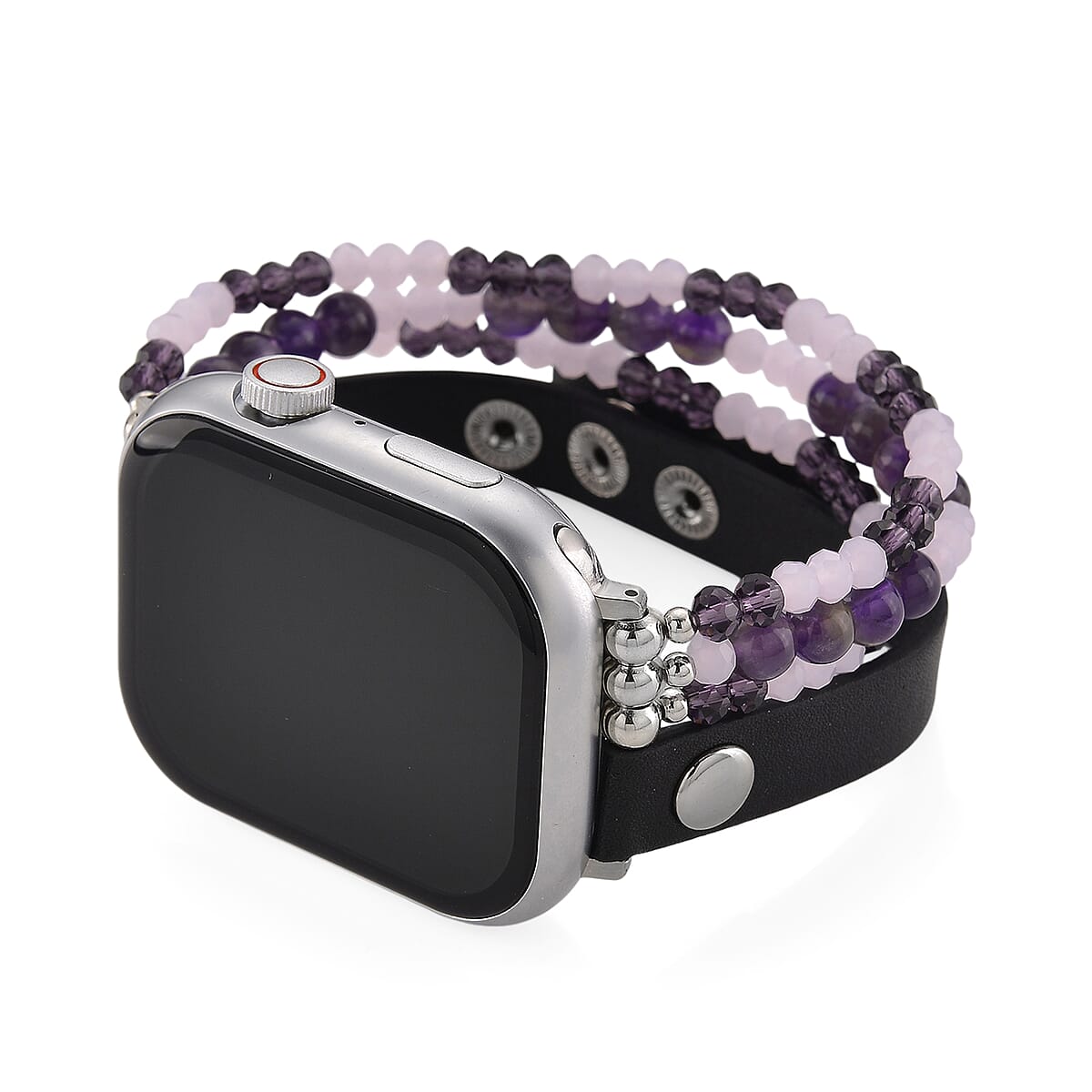 S9 Multi Functional Smart Watch with White Silicone and Amethyst with Crystal Faux Leather Strap image number 3