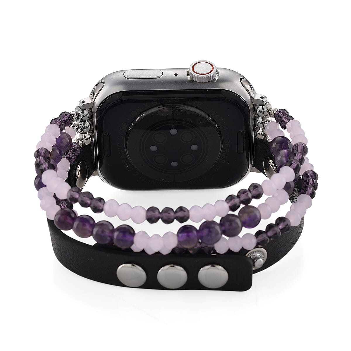 S9 Multi Functional Smart Watch with White Silicone and Amethyst with Crystal Faux Leather Strap image number 4
