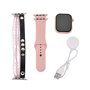 S9 Multi Functional Smart Watch with Pink Silicone and Rose Quartz with Crystal Faux Leather Strap