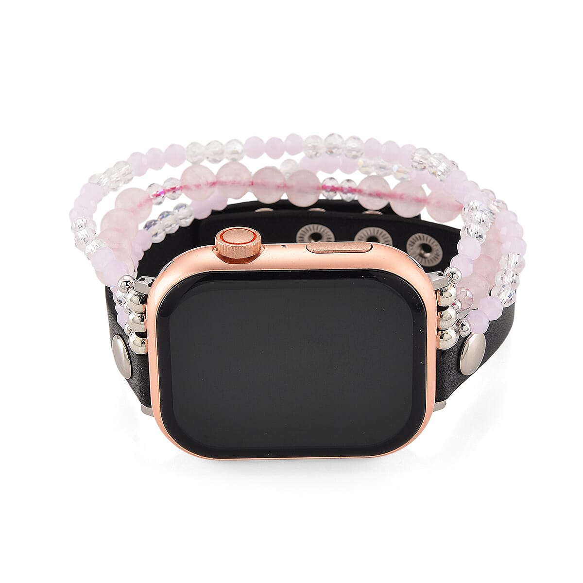 S9 Multi Functional Smart Watch with Pink Silicone and Rose Quartz with Crystal Faux Leather Strap image number 2