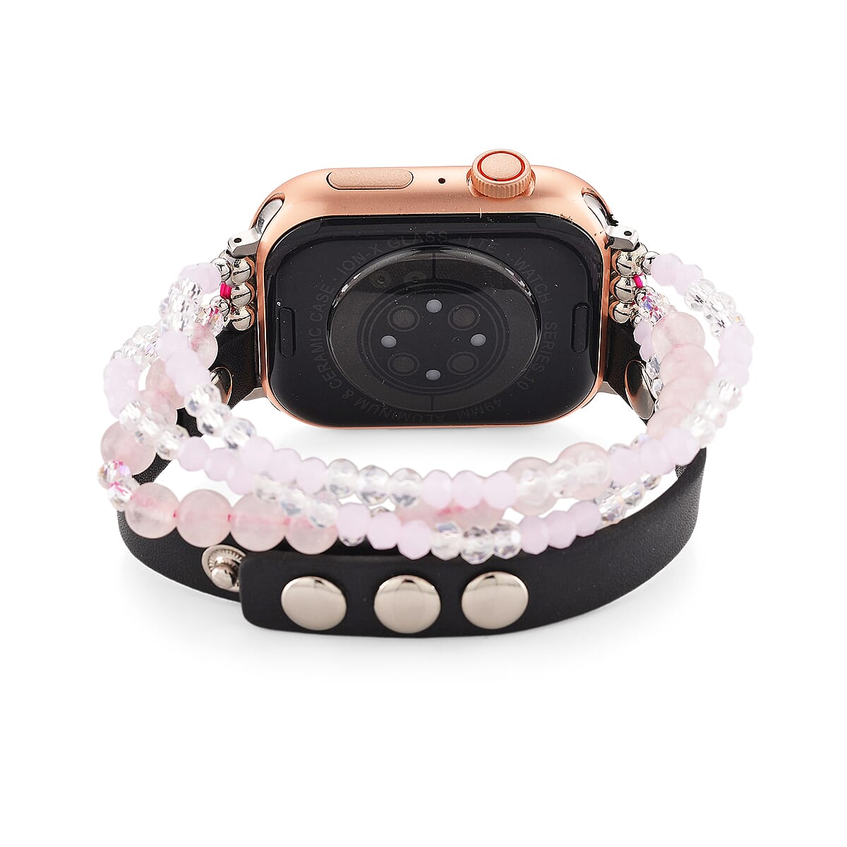 S9 Multi Functional Smart Watch with Pink Silicone and Rose Quartz with Crystal Faux Leather Strap image number 4