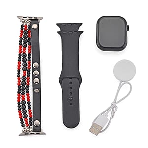 S9 Multi Functional Smart Watch with Black Silicone and Black Obsidian with Crystal Faux Leather Strap