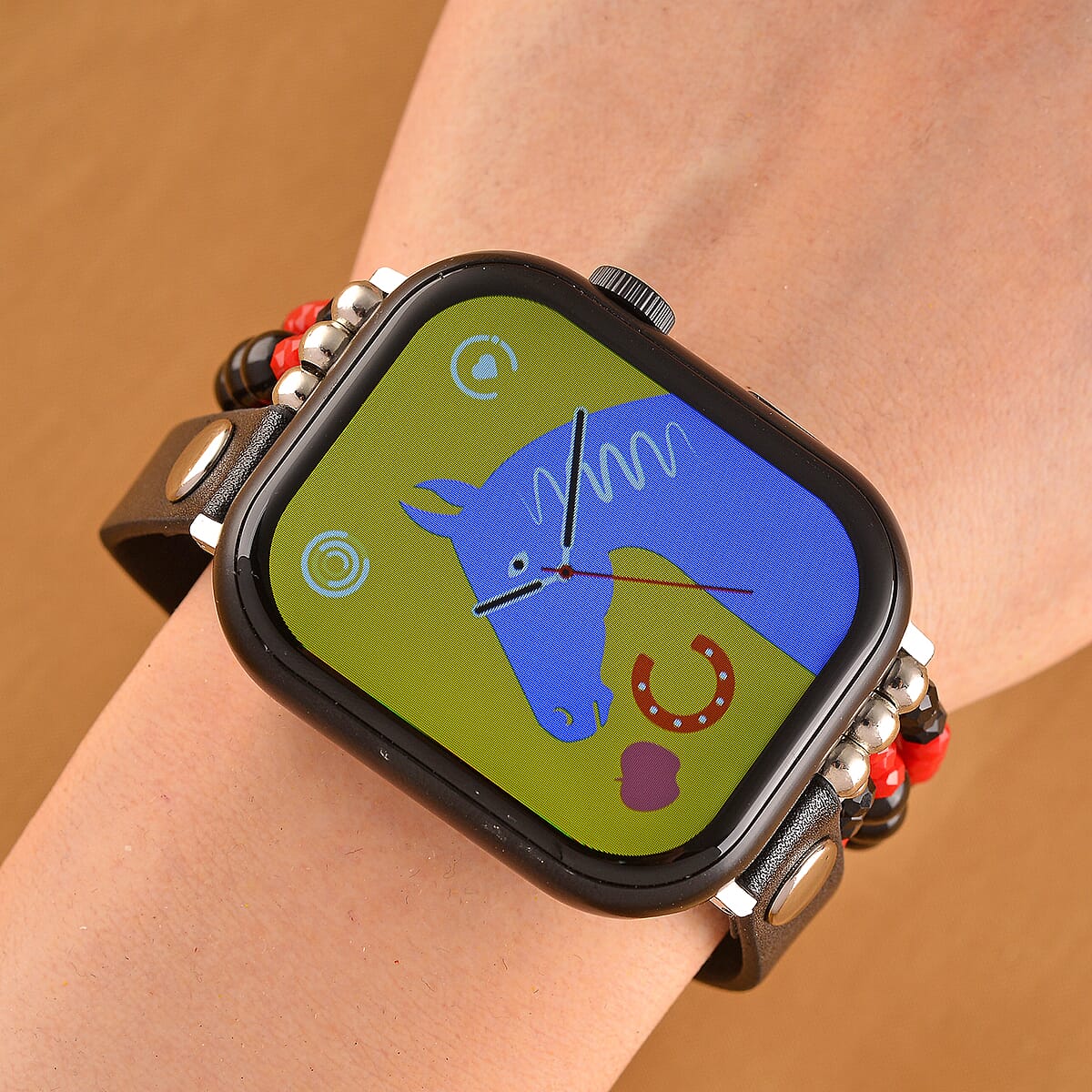 S9 Multi Functional Smart Watch with Black Silicone and Black Obsidian with Crystal Faux Leather Strap image number 1