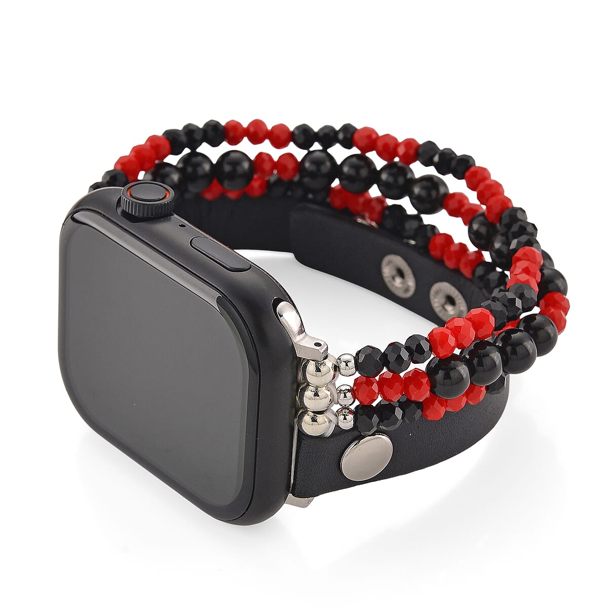 S9 Multi Functional Smart Watch with Black Silicone and Black Obsidian with Crystal Faux Leather Strap image number 3