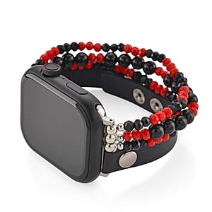 S9 Multi Functional Smart Watch with Black Silicone and Black Obsidian with Crystal Faux Leather Strap