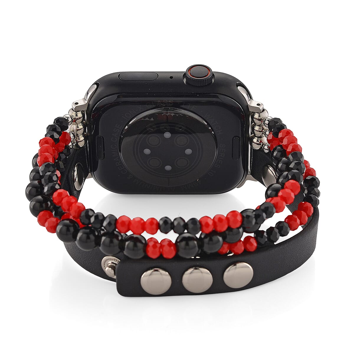 S9 Multi Functional Smart Watch with Black Silicone and Black Obsidian with Crystal Faux Leather Strap image number 4