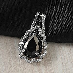Elite Shungite and Multi Gemstone 2.30 ctw Pendant in Rhodium Over Sterling Silver
