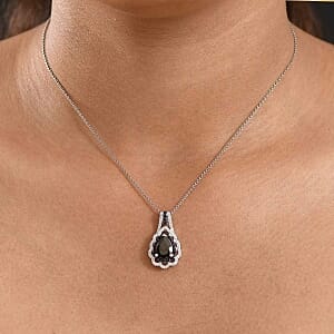 Elite Shungite and Multi Gemstone 2.30 ctw Pendant in Rhodium Over Sterling Silver