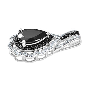 Elite Shungite and Multi Gemstone 2.30 ctw Pendant in Rhodium Over Sterling Silver