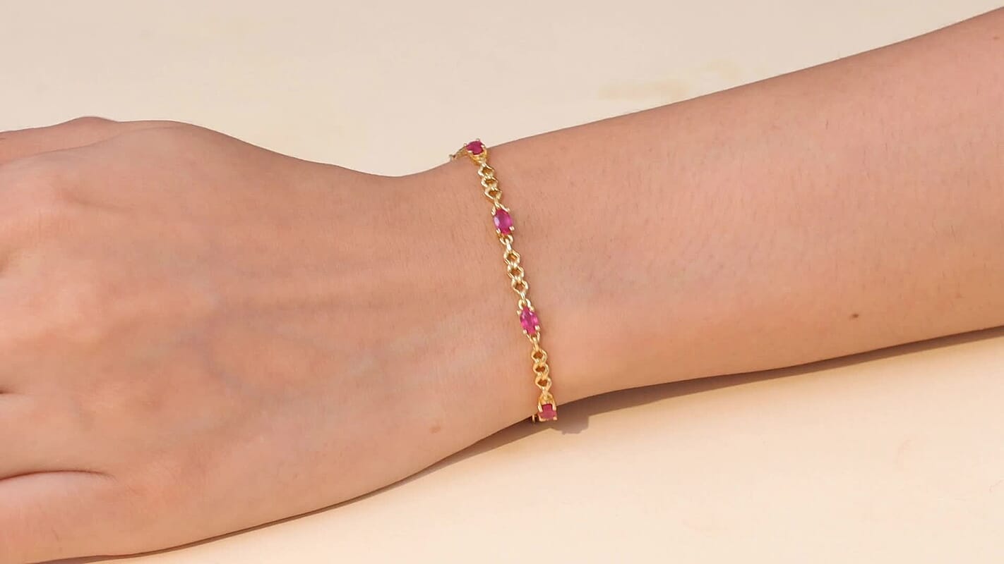D'Joy African Ruby (FF) 2.35 ctw Bracelet in 18K Vermeil YG Over Sterling Silver (7.00 In)