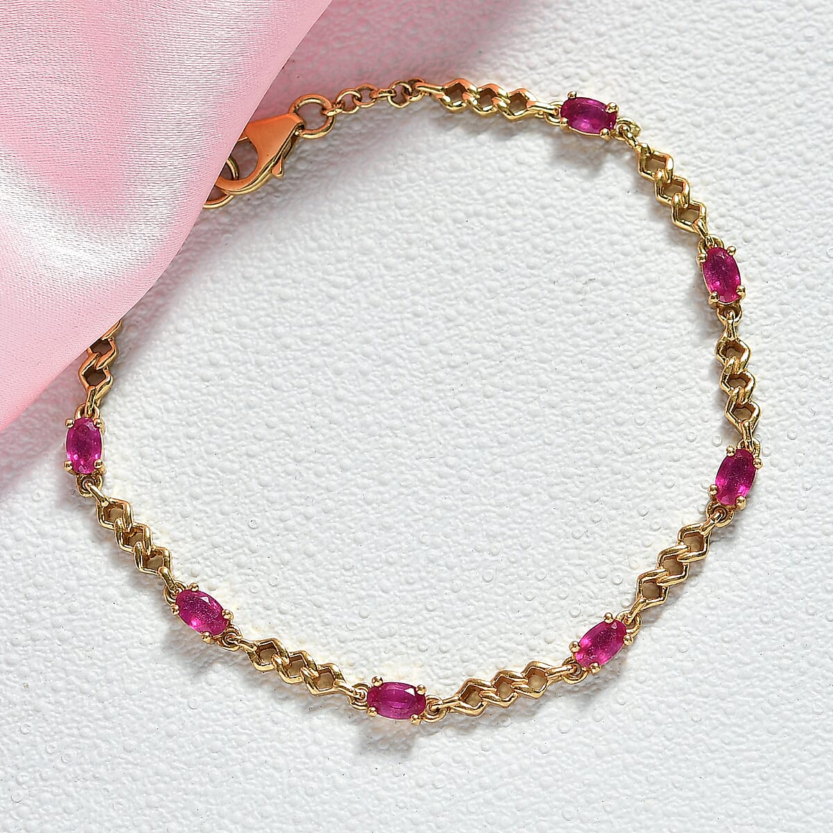 D'Joy African Ruby (FF) 2.35 ctw Bracelet in 18K Vermeil YG Over Sterling Silver (7.00 In) image number 1