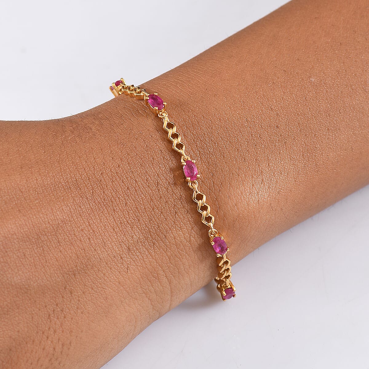 D'Joy African Ruby (FF) 2.35 ctw Bracelet in 18K Vermeil YG Over Sterling Silver (7.00 In) image number 2