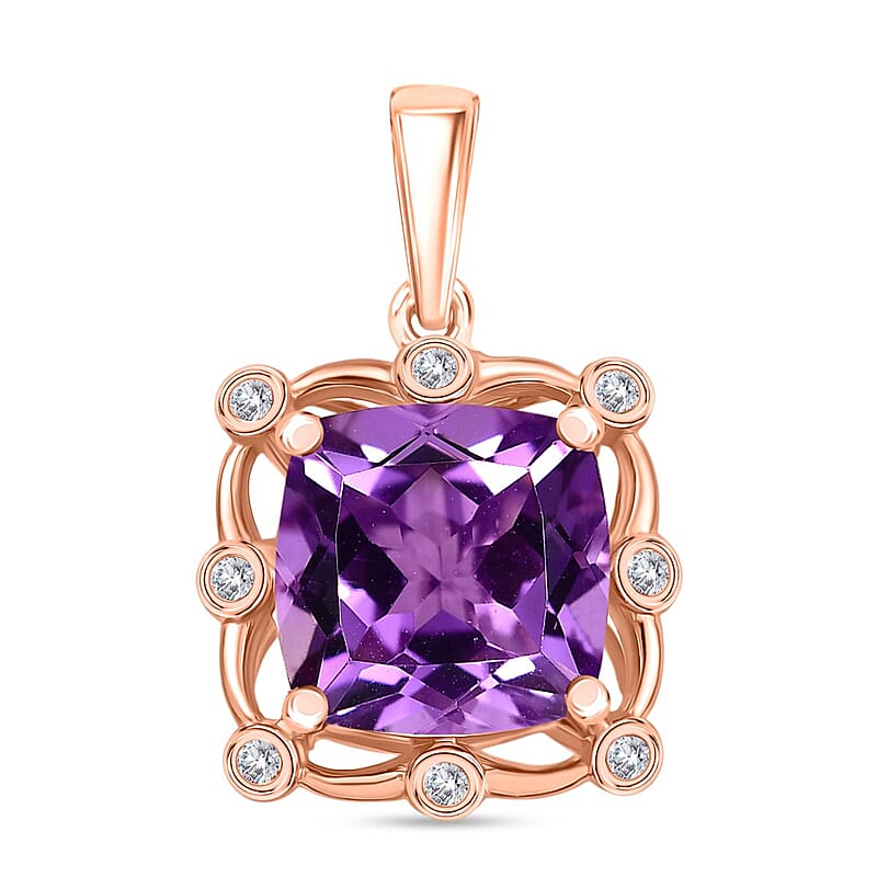 D'Joy Rose De France Amethyst and White Zircon 4.60 ctw Pendant in 18K RG Over Sterling Silver