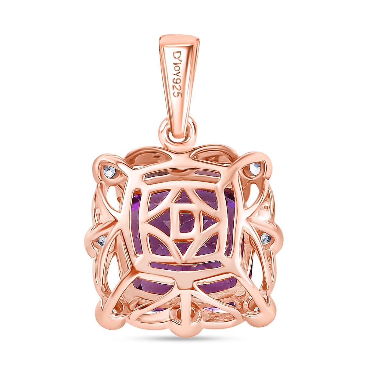 D'Joy Rose De France Amethyst and White Zircon 4.60 ctw Pendant in 18K RG Over Sterling Silver