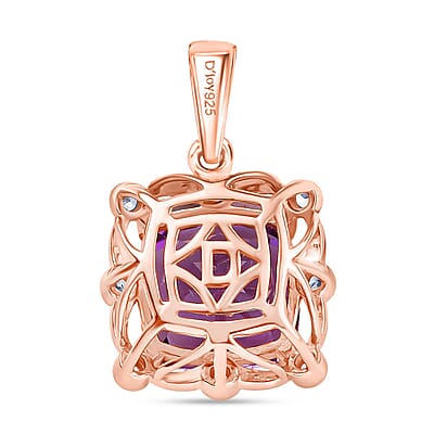 D'Joy Rose De France Amethyst and White Zircon 4.60 ctw Pendant in 18K RG Over Sterling Silver