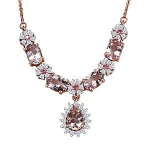 D'Joy Premium Pink Morganite and Multi Gemstone 4.30 ctw Majestic Blossom Necklace 18 Inches in 18K Vermeil Rose Gold Over Sterling Silver