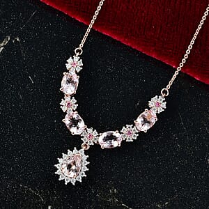 D'Joy Premium Pink Morganite and Multi Gemstone 4.30 ctw Majestic Blossom Necklace 18 Inches in 18K Vermeil Rose Gold Over Sterling Silver