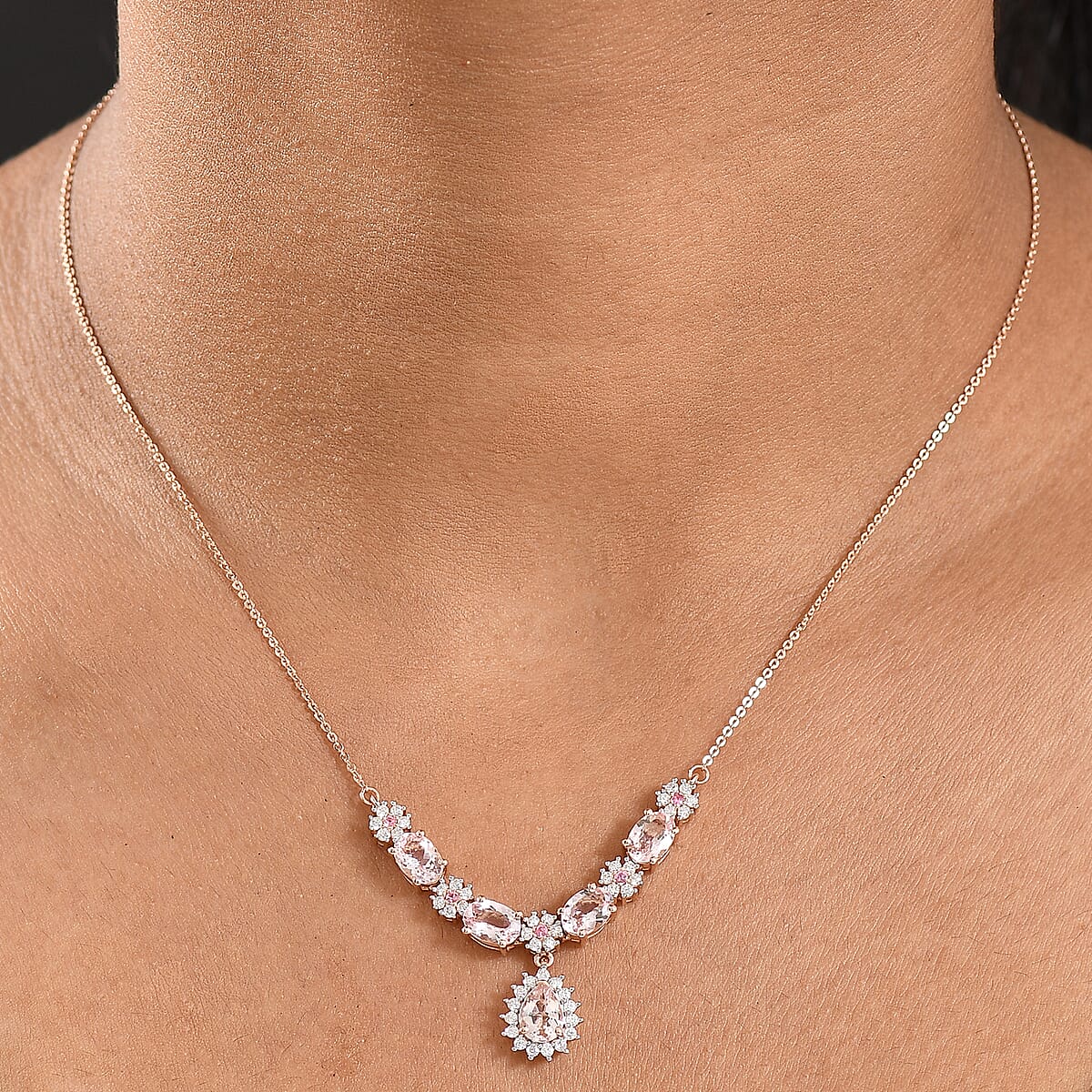 D'Joy Premium Pink Morganite and Multi Gemstone 4.30 ctw Majestic Blossom Necklace 18 Inches in 18K Vermeil Rose Gold Over Sterling Silver image number 2