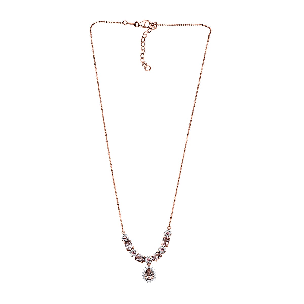 D'Joy Premium Pink Morganite and Multi Gemstone 4.30 ctw Majestic Blossom Necklace 18 Inches in 18K Vermeil Rose Gold Over Sterling Silver image number 3
