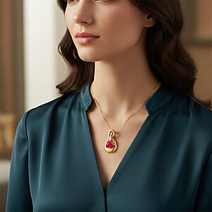 D'Joy AAA Niassa Ruby (FF) 1.50 ctw Pendant in 18K Vermeil Yellow Gold Over Sterling Silver