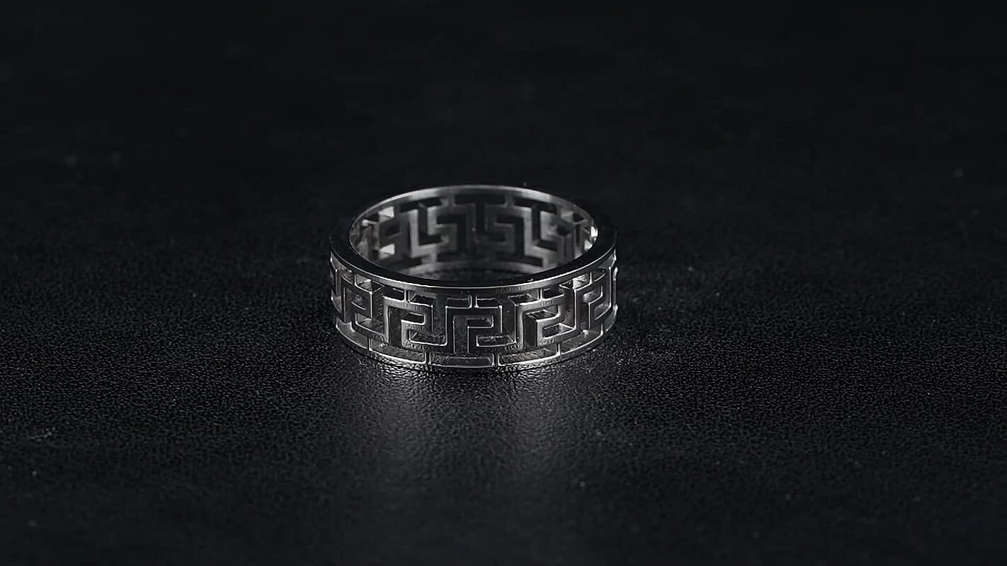 Timeless Greek Key Band Ring in Stainless Steel (Size 10.0)