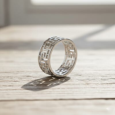 Greek Key Band Ring in Stainless Steel (Size 10.0)