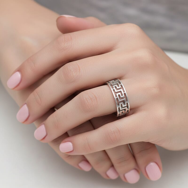 Greek Key Band Ring in Stainless Steel (Size 10.0)