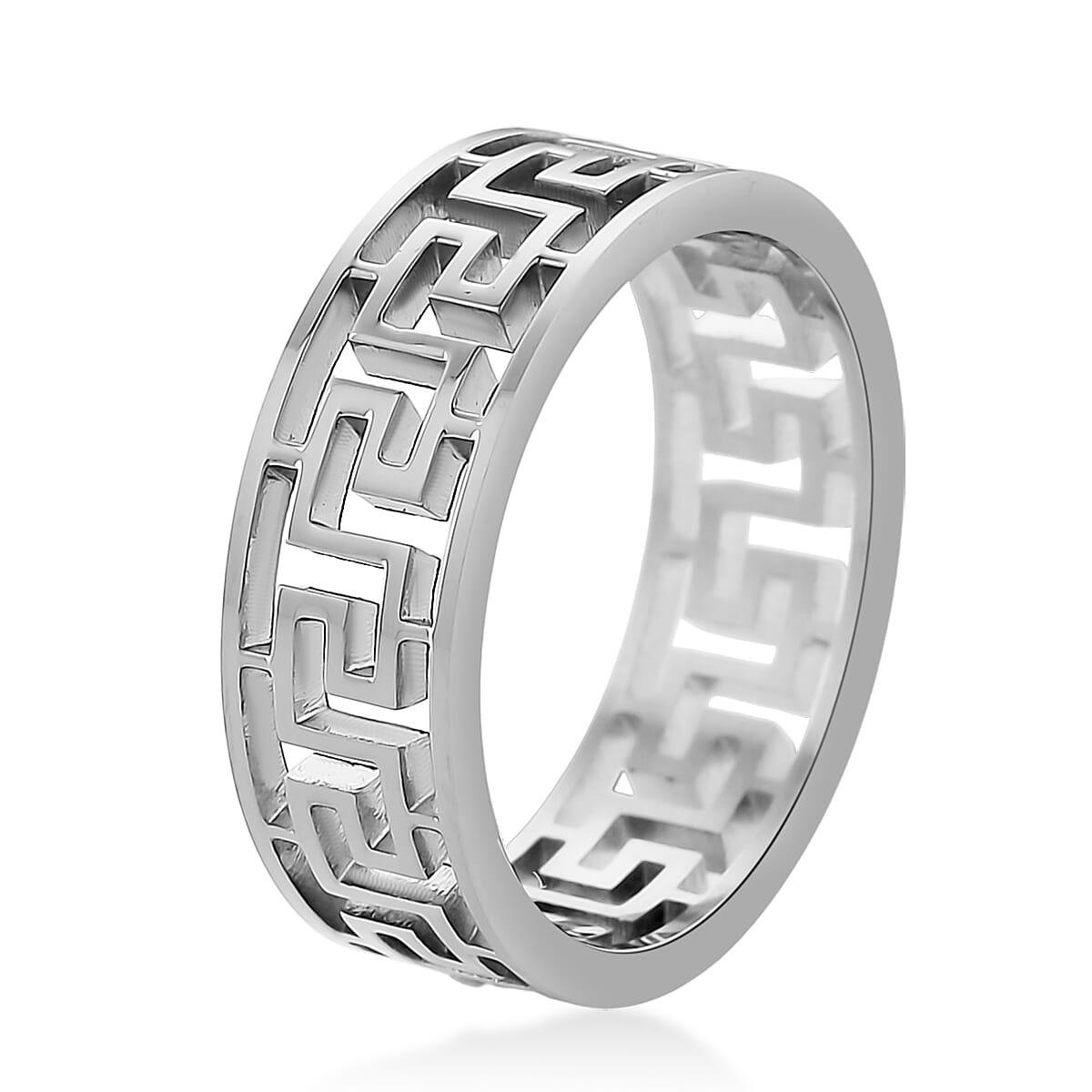 Timeless Greek Key Band Ring in Stainless Steel (Size 10.0) image number 3