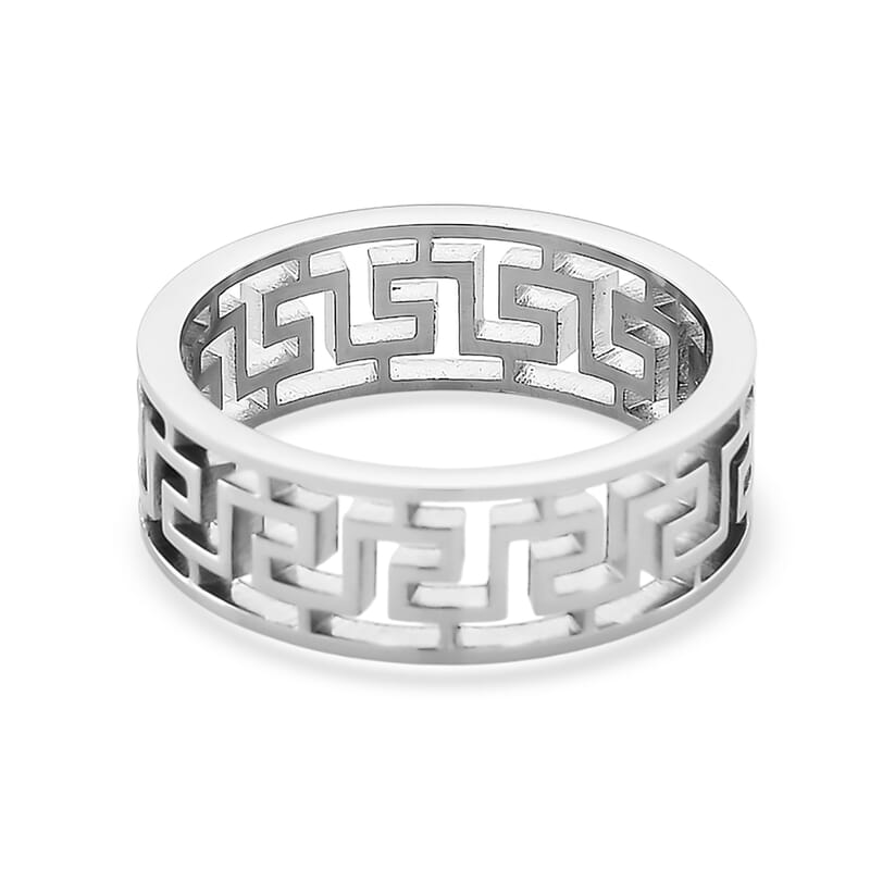 Greek Key Band Ring in Stainless Steel (Size 10.0)
