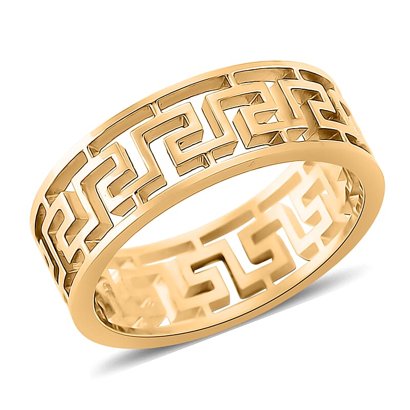 Greek Key Band Ring in ION Plated YG Stainless Steel (Size 7.0)