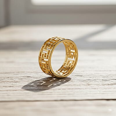Greek Key Band Ring in ION Plated YG Stainless Steel (Size 7.0)
