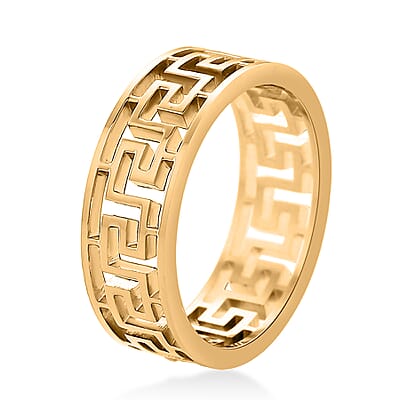 Greek Key Band Ring in ION Plated YG Stainless Steel (Size 7.0)