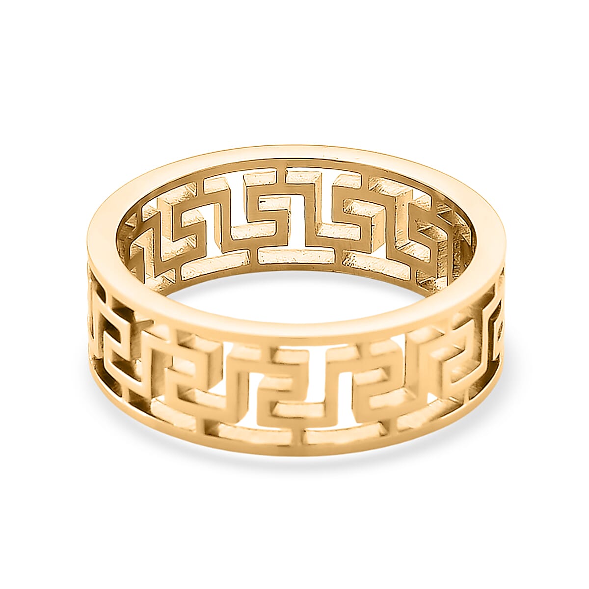 Timeless Greek Key Band Ring in ION Plated YG Stainless Steel (Size 7.0) image number 4