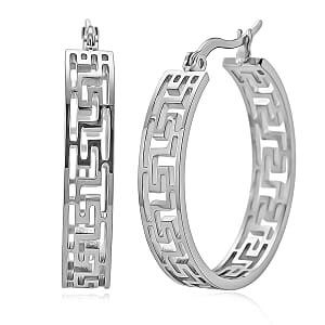 Timeless Greek Key Hoop Earrings in Stainless Steel