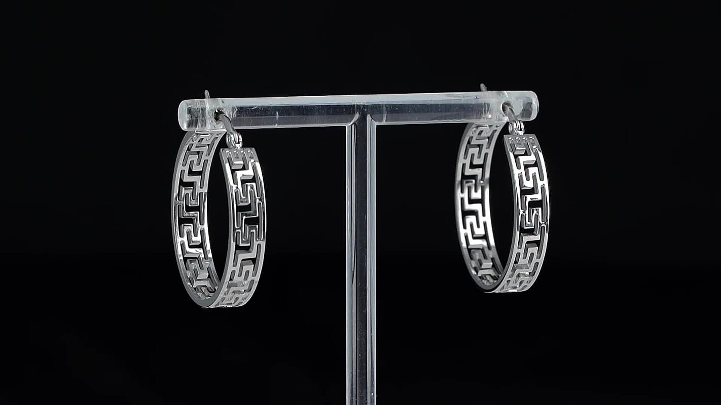 Timeless Greek Key Hoop Earrings in Stainless Steel
