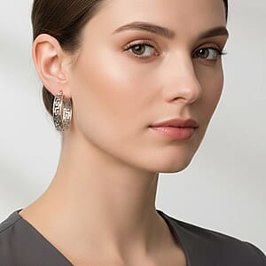 Greek Key Hoop Earrings in Stainless Steel