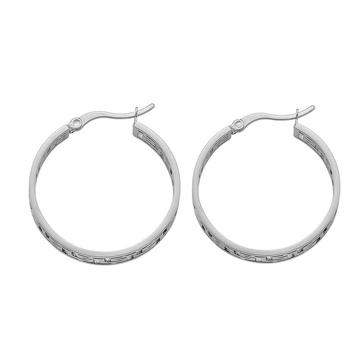 Timeless Greek Key Hoop Earrings in Stainless Steel image number 3