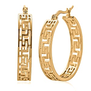 Timeless Greek Key Hoop Earrings in ION Plated YG Stainless Steel