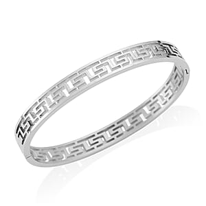 Timeless Greek Key Bangle Bracelet in Stainless Steel (7.25 In)