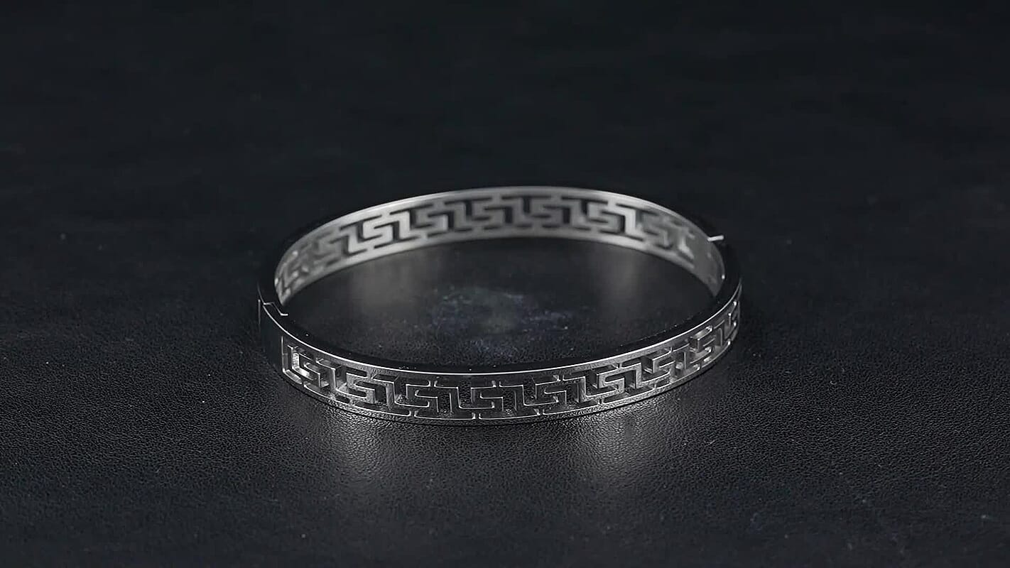 Timeless Greek Key Bangle Bracelet in Stainless Steel (7.25 In)
