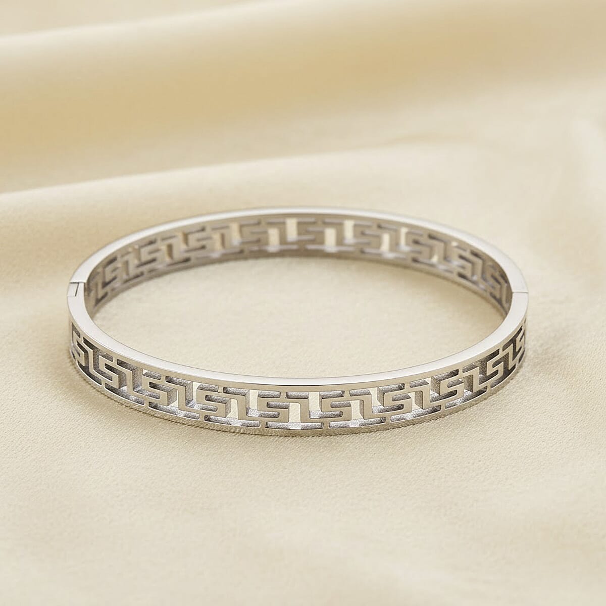 Timeless Greek Key Bangle Bracelet in Stainless Steel (7.25 In) image number 1