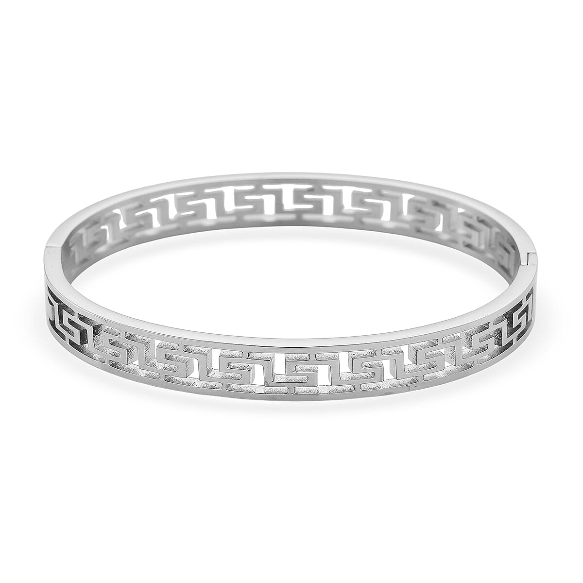 Timeless Greek Key Bangle Bracelet in Stainless Steel (7.25 In) image number 3