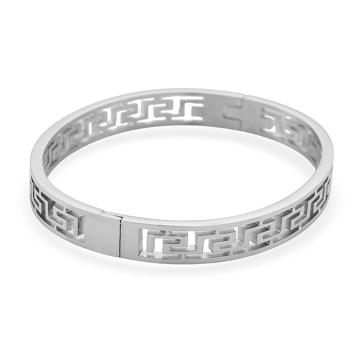 Timeless Greek Key Bangle Bracelet in Stainless Steel (7.25 In) image number 4