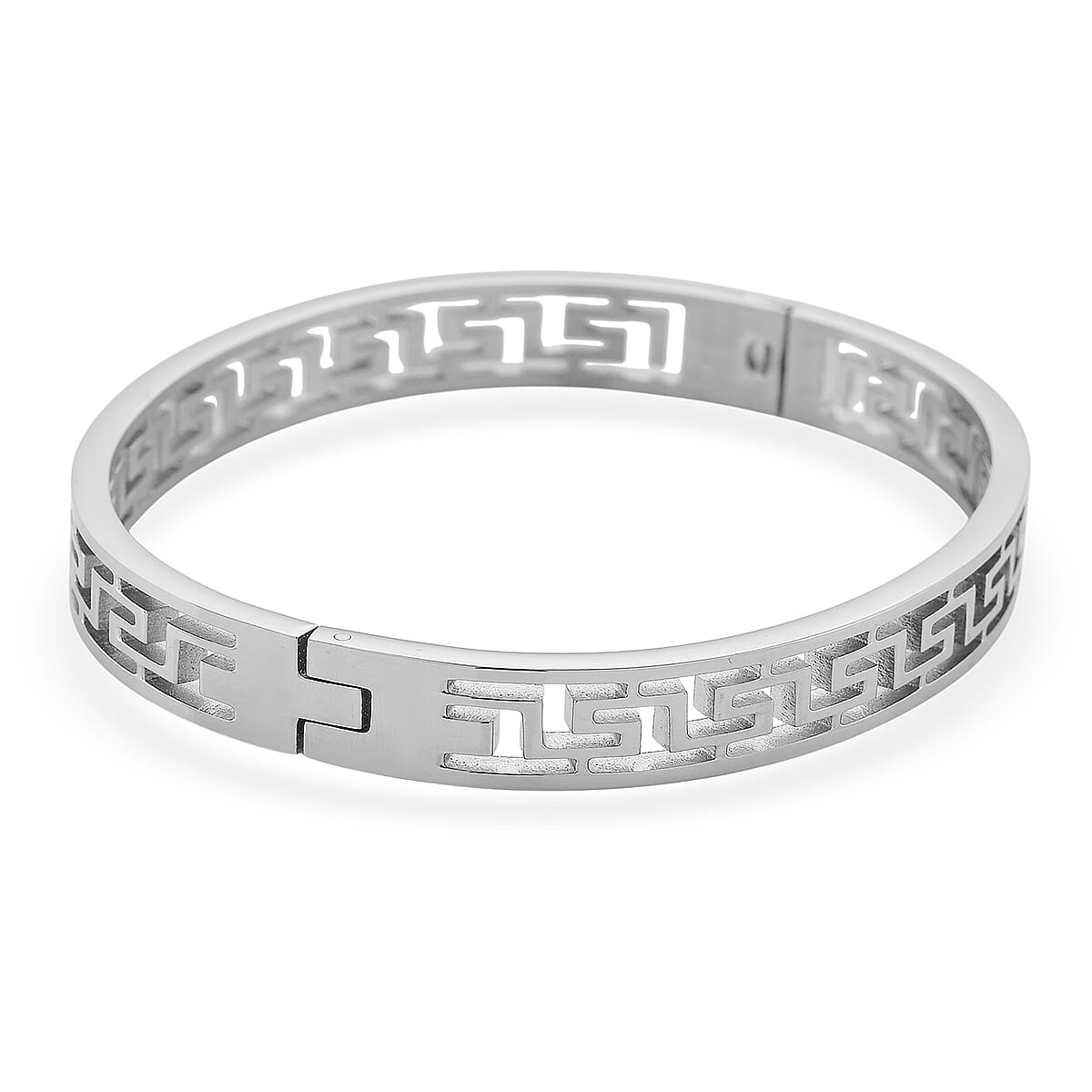 Timeless Greek Key Bangle Bracelet in Stainless Steel (7.25 In) image number 5