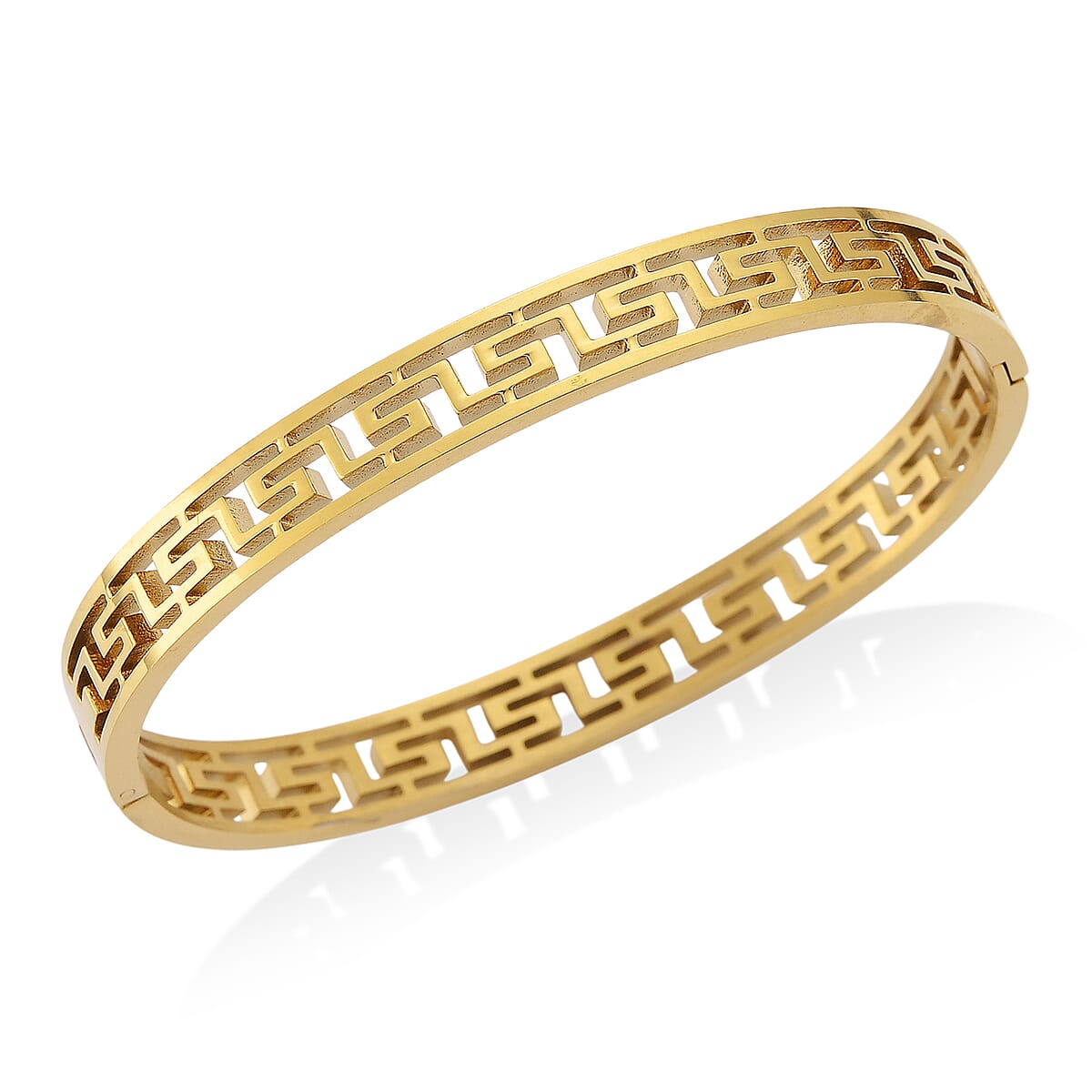Timeless Greek Key Bangle Bracelet in ION Plated YG Stainless Steel (7.25 In) image number 0