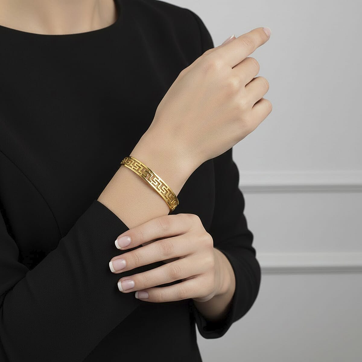 Timeless Greek Key Bangle Bracelet in ION Plated YG Stainless Steel (7.25 In) image number 2