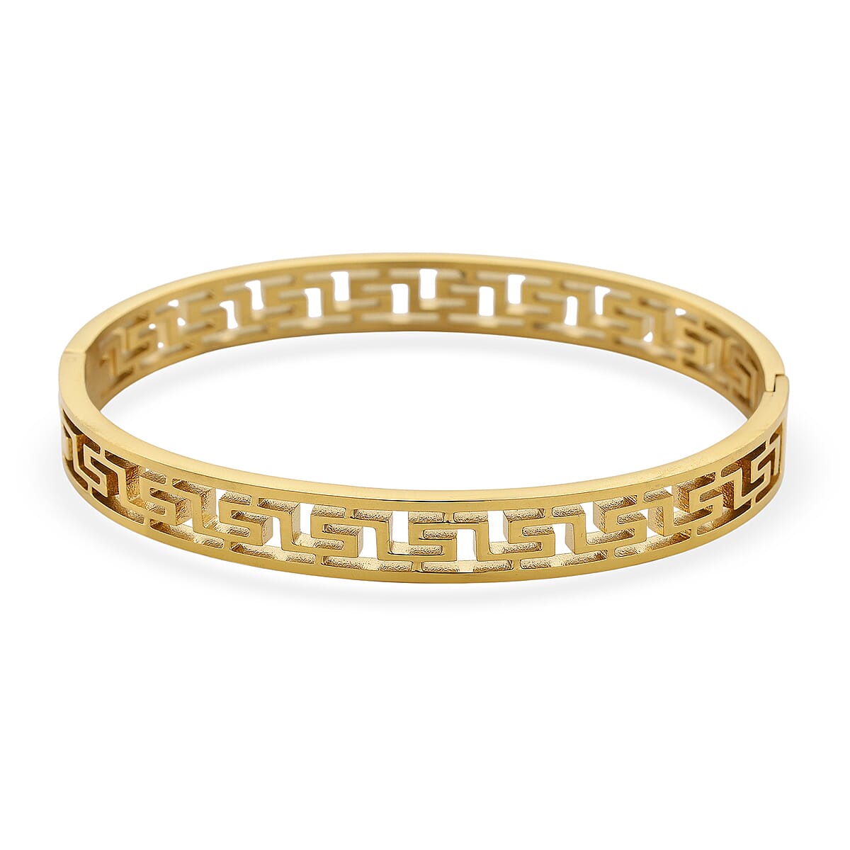 Timeless Greek Key Bangle Bracelet in ION Plated YG Stainless Steel (7.25 In) image number 3